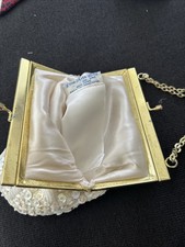 Vintage 1960s Fine Arts Silver Beaded Evening Bag Made in Hong Kong w/Strap