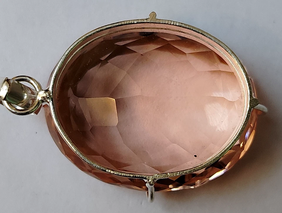 96.70 Ct. Large Oval Cut Peach Topaz 925 Sterling Silver Pendant Gift for Women - Image 4 of 4