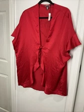 NWT $58 Victoria Secret Robe Women Kimono  Sleepwear Short Sleeve Satin Red Love