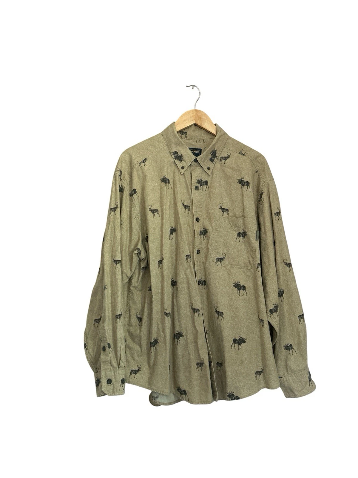 Woolrich Men's Long Sleeve Shirt Khaki Moose & Deer Button Down XL Outdoor Dad