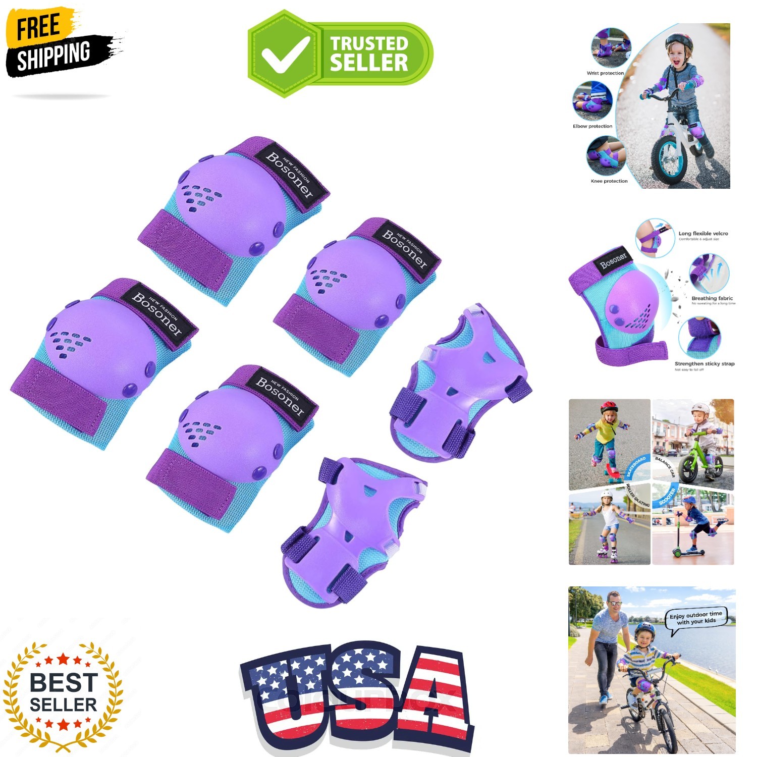 Kids/Youth Knee Pad Elbow Pads for Roller Skates Cycling BMX