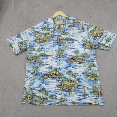 #ad Ho Aloha Hawaiian Shirt Mens XL Blue Tropical Island Cotton Button Front Hawaii $24.99