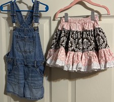 Girl  s 2-pc Lot Wonder Nation Short Overalls  Ruffled Lace Skirt Size 5 1793