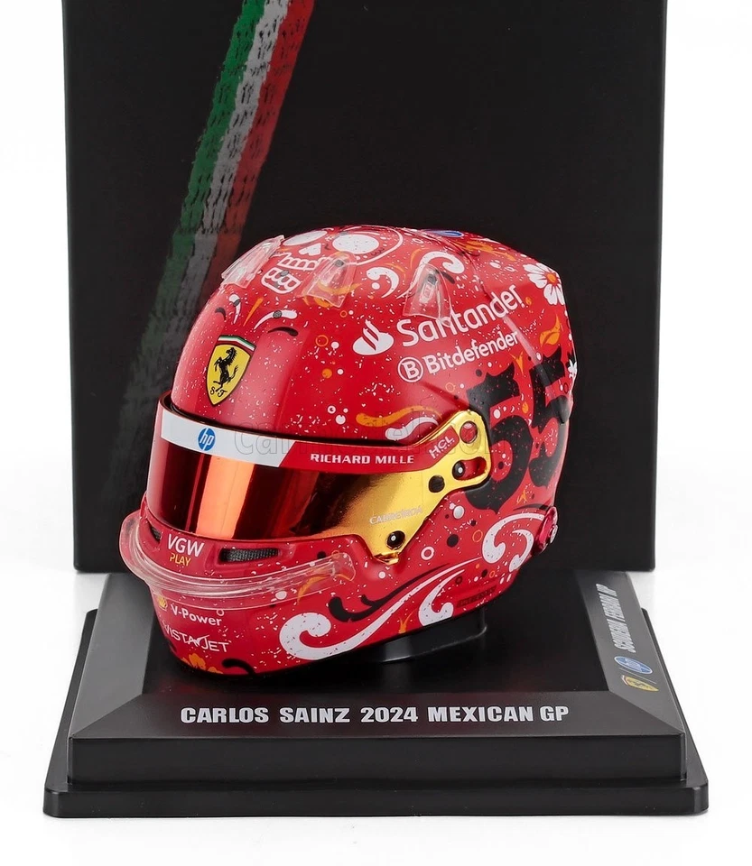 Mini Helmet Model 1:5 F1 Looksmart Ferrari SF-24 Sainz Mexico GP 2024 - Image 2 of 4