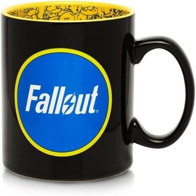 Official Fallout 4 Vault Boy Face Coffee Tea Mug [BLACK + INSIDE PRINTED 16oz]