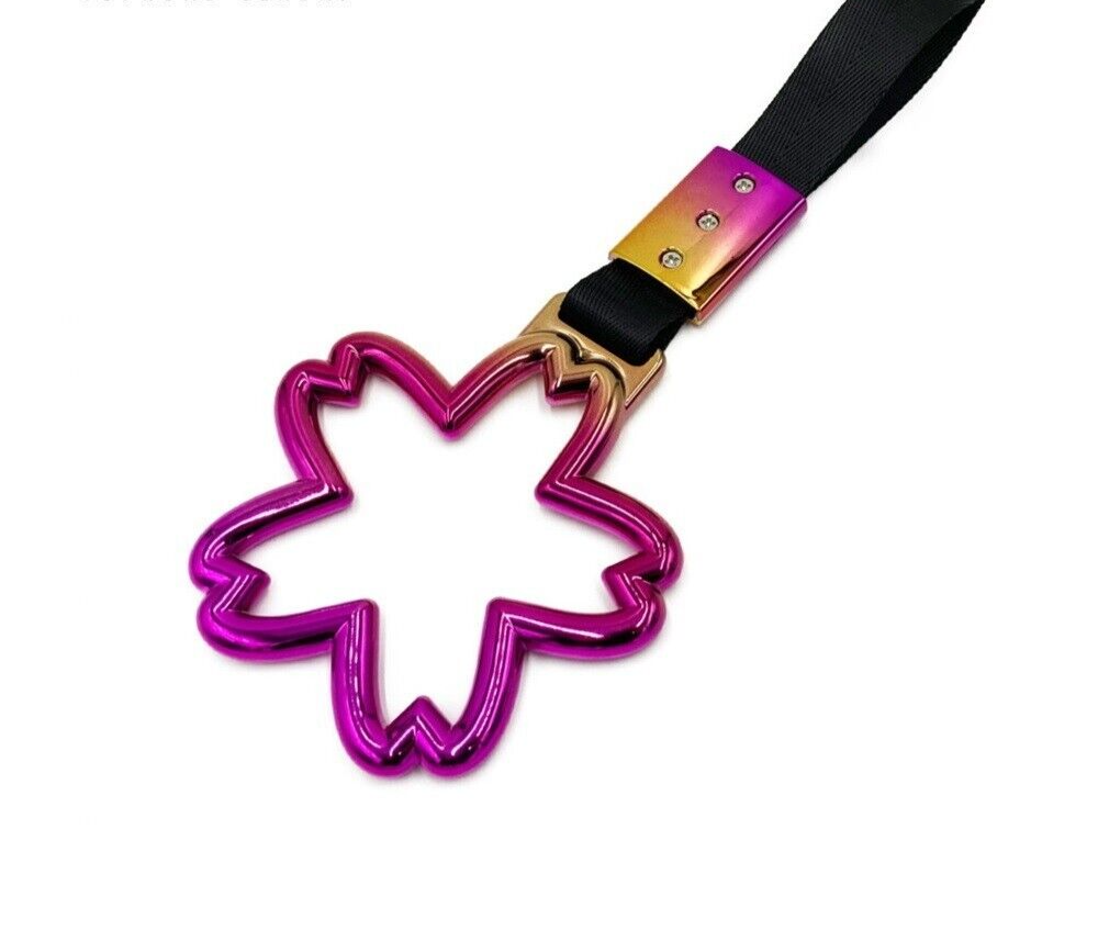 JDM Purple Gold Sakura Shape Black Strap Tsurikawa Train Grab Drift Handle