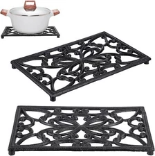 2Pcs Rectangle 10 X 6.1 Inch Cast Iron Trivet - Rustic Heat Resistant Metal Triv