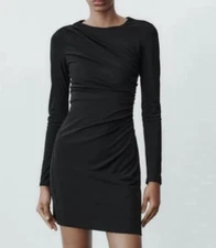 Zara Women’s Draped Mini Long Sleeve Dress In Black 9394/636 Size XS New