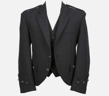 Men's Scottish Charcoal Gray Wool Argyle Kilt Jacket With Vest - Wedding Jacket