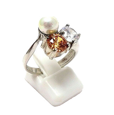 73. schöner Silberring mit Perle und 2 Zirkonia Steinen Ring 925er Silber RG.55