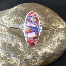 Blue Turquoise Spiny Oyster Southwestern Sterling Silver Ring Size 6 18536