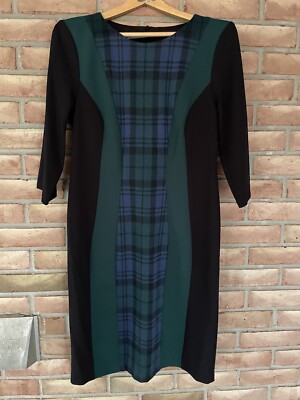 Connected Apparel Women s Green Black&Plaid Colorblock Sheath Dress Size 10