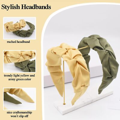 2Pcs Solid Ruched Knotted Wide Headband Fashion Top Knot  display picture 3