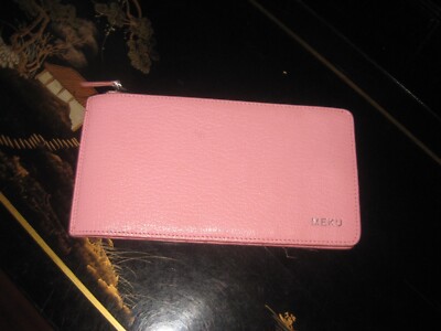 MEKU Pink Leather Wallet Credit Card Holder Zippered 7.5'' Long x 4'' High