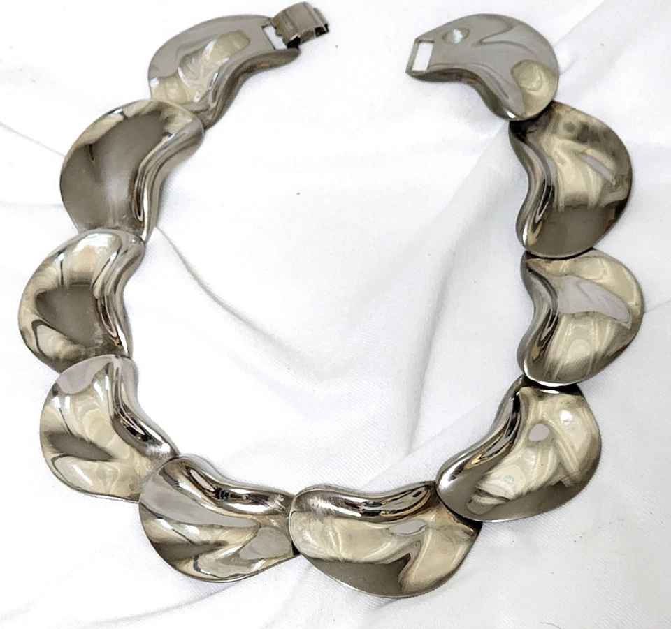 Collar de peltre pulido y collar de cadena cromada con pulsera Foto 3 de 4