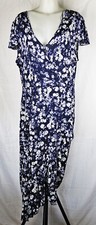Juicy Couture Blue Floral Rayon Jersey Faux Wrap Flutter Sleeve Midi Dress XL