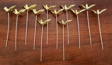 Vintage 12 METALLIC Gold PLASTIC Birds CHRIST...