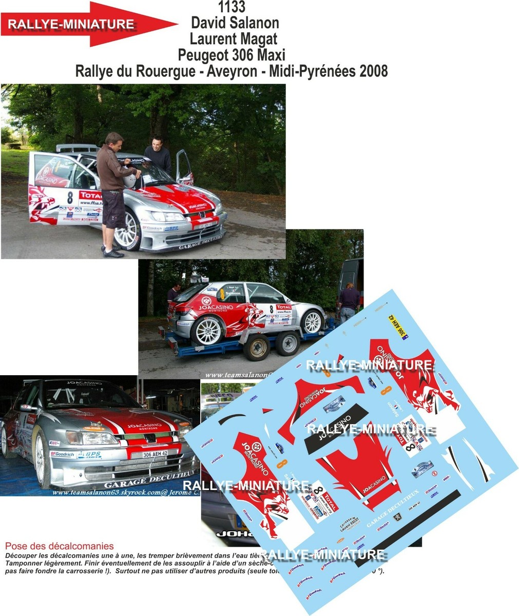 Décalcomanies 1/18 Peugeot 306 Maxi - Rallye Lyon Charbonnières 1999 Pilote Henny - Réf. 1182