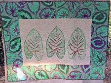 Trapunta Arte Orecchie di Elefante 38" x 49" Dipinto Olio di Tessuto Foglia Appesa a Parete Fatta a Mano