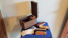 Shoeshine Box Esquire Shoe Valet Deluxe Kit Brushes Polish Buffing Pads Vintage