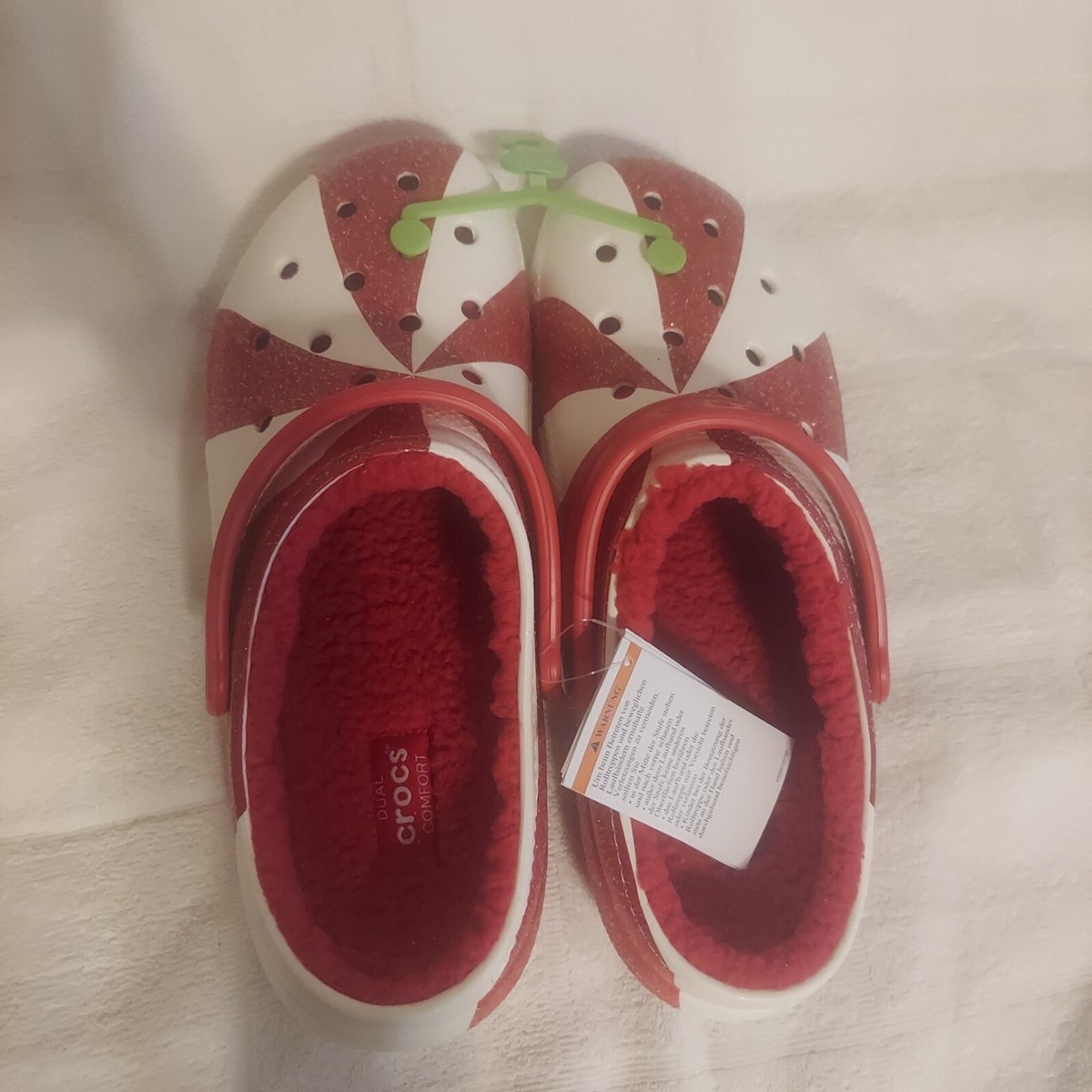 Crocs Classic Lined Candy‎ Cane Clogs Men\'s Size 13 Red White Christmas Slip On Crocs Women main image 3