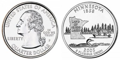 米国◆◆2005-P ワシントン (MN) クォーター硬貨100枚バッグ◆◆ 2005-P Minnesota State Washington Quarter from UNC US MINT