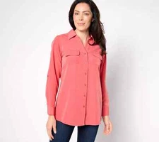Denim & Co Roll Tab Sleeve Button Front Soft Utility Tunic Womens A227885 (QVC)