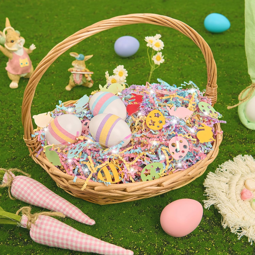 1 LB Iridescent Easter Grass Crinkle Cut Paper W/Bunny Egg Confetti, Blue Yellow - 第 2/7 張圖片