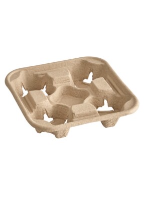 Biodegradable Pulp Fiber Drink Carriers for 4 Cups - Pack of 25 diameter  2 5/8''