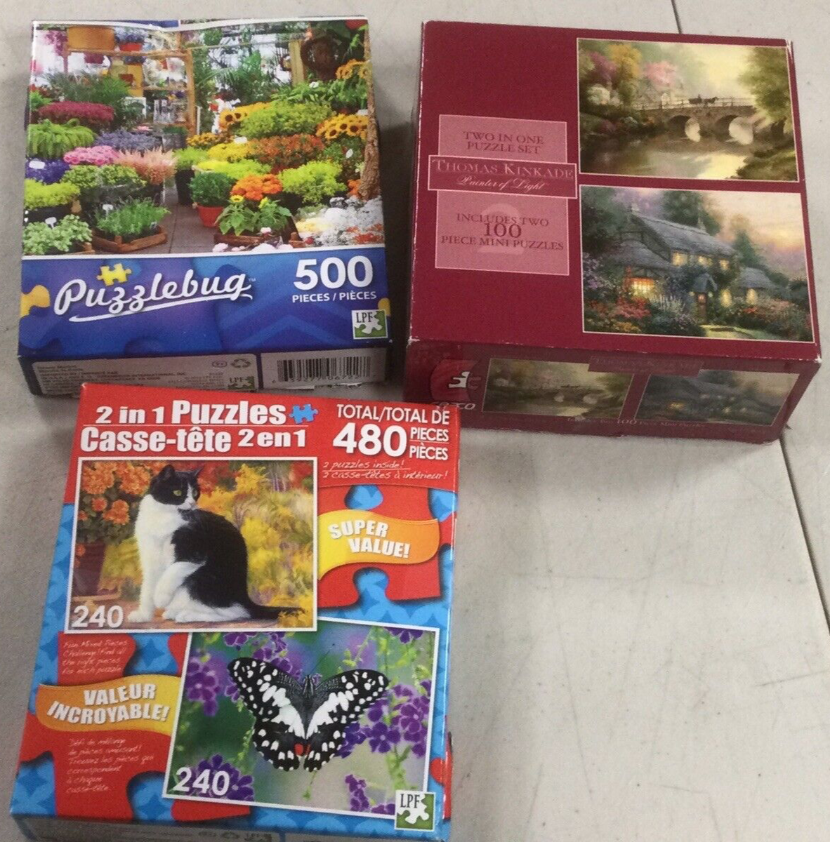 5 Puzzles Thomas Kinkade 2 In 1 Puzzle Set, Flower Market
