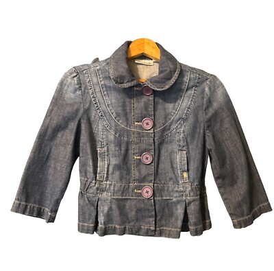 DKNY Jeans Womens Jean Jacket Denim Blue Small Tapered Front Peplum Hem  Pockets