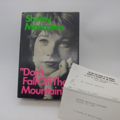 DON'T FALL OFF THE MOUNTAIN Signed Shirley Maclaine Luncheon Receipt Hardcover 
