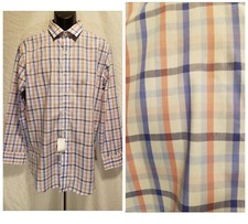 New BAR III White Plaid Long Sleeve Men's Size L XL Slim Fit Stretch Dress Shirt
