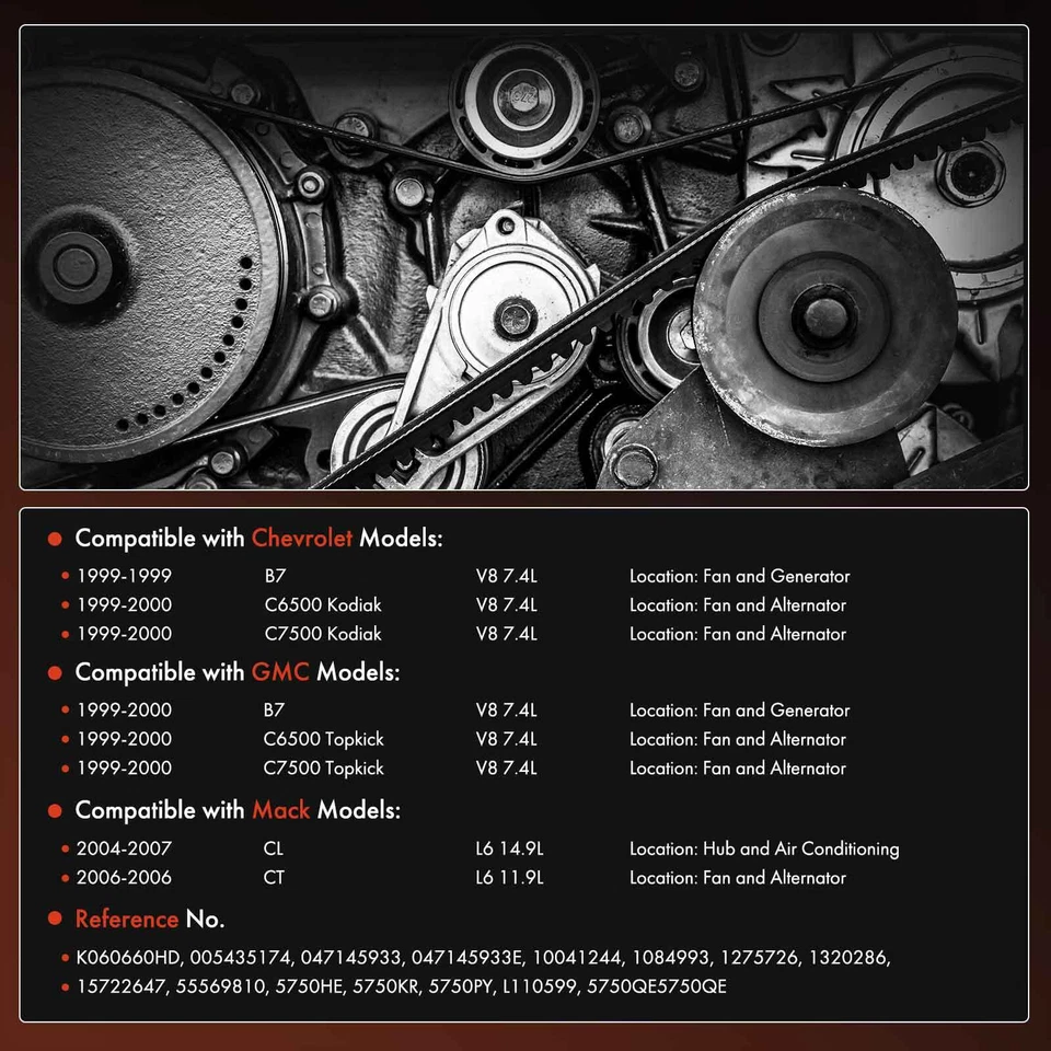 Cinturón serpentino de alta resistencia de 66,19 pulgadas para Chevrolet C6500 Kodiak GMC B7 Mack CL Foto 2 de 4