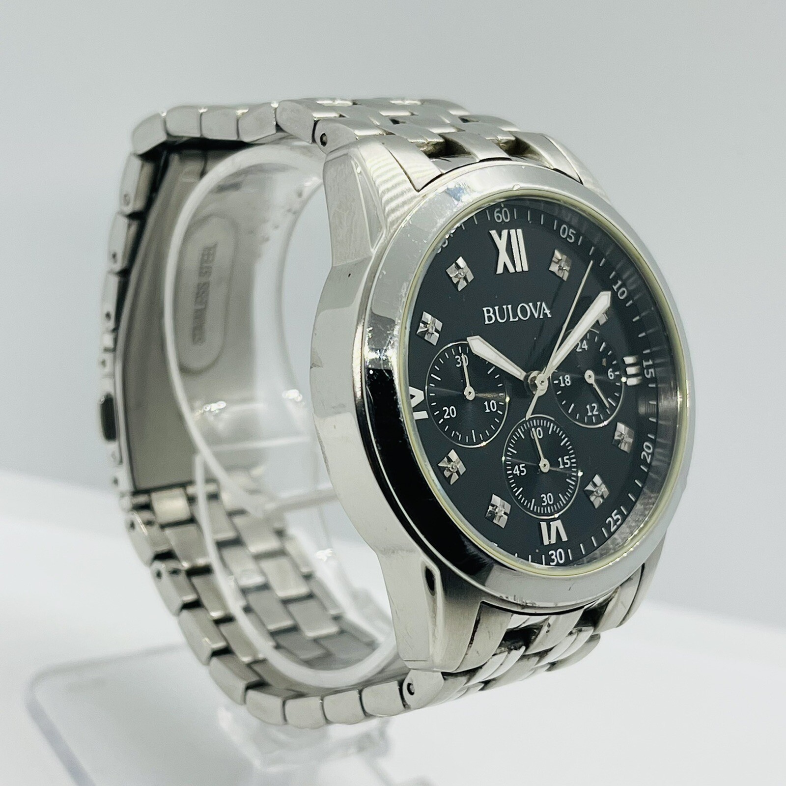 Bulova Men's Diamond Chronograph Silver Stainless Steel 40mm Watch ...