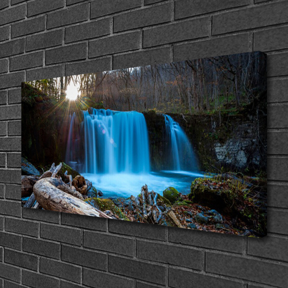 Tableau nature forêt et chute d'eau impression sur toile 100x50 cm panoramique