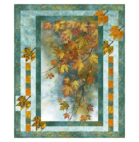 Northcott - Autumn Splendor - Tonal Leaves - Light Teal, Fabric BTY - Picture 7 of 10