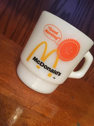 Fire King Anchor Hocking McDonalds Good Morning Milk Glass Coffee Cup Mug