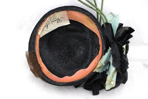 RENEE STARKS VINTAGE Black Woven Floral Mesh Netting Ruffle Skull Cap Hat - Picture 7 of 8