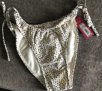 Xhilaration Juniors XL String Bikini Bottom Cream Polka Dot High Leg Scoop Waist