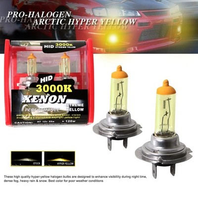 2x H7 Halogen 55W 12V 3000K Fog Light Lamp Bulbs Hyper Yellow