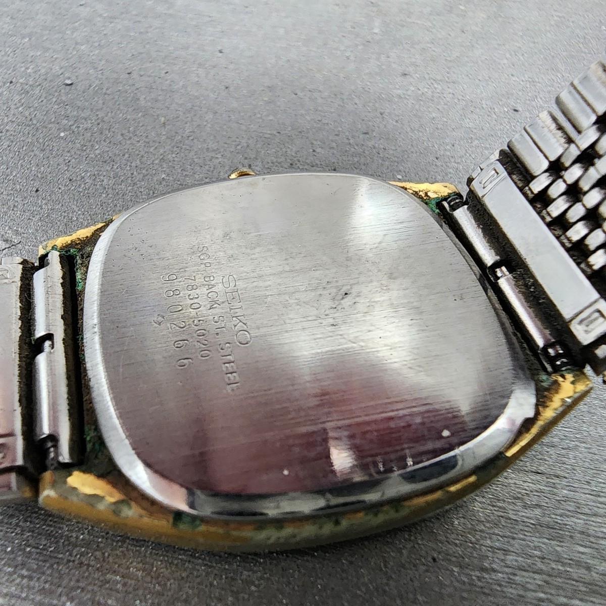 Seiko Watch Men 32mm Silver Dial Gold Tone Rectangle 7830-5020 New