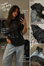 Spirit Wide Corset Belt Black Faux Leather Lace Up Stretch Waist Cincher