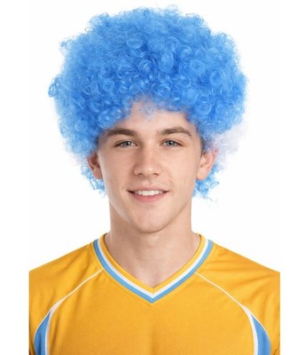 Honduras Sport Afro Fun Wig | Blue White Jumbo Wig Adult HM-730