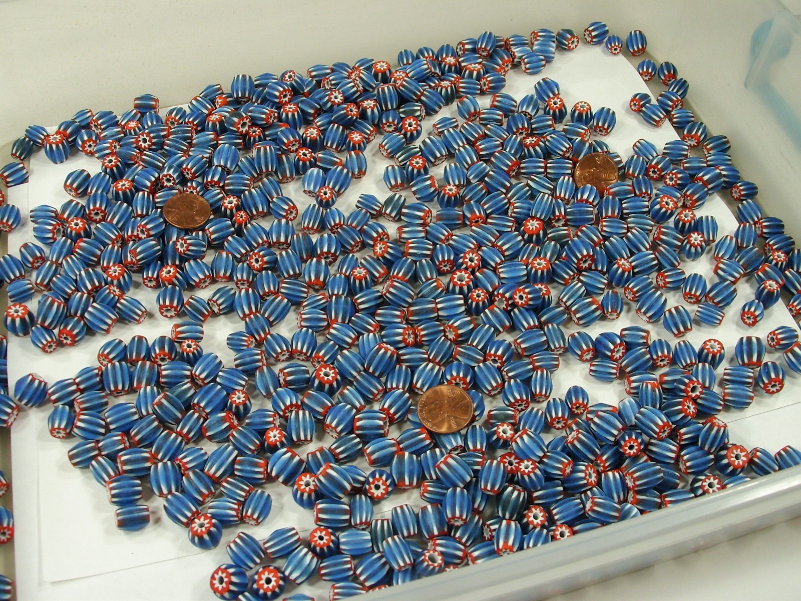 2 Pounds India Handmade Blue / White Chevron Multi-Layer Glass Beads (FPO-12)