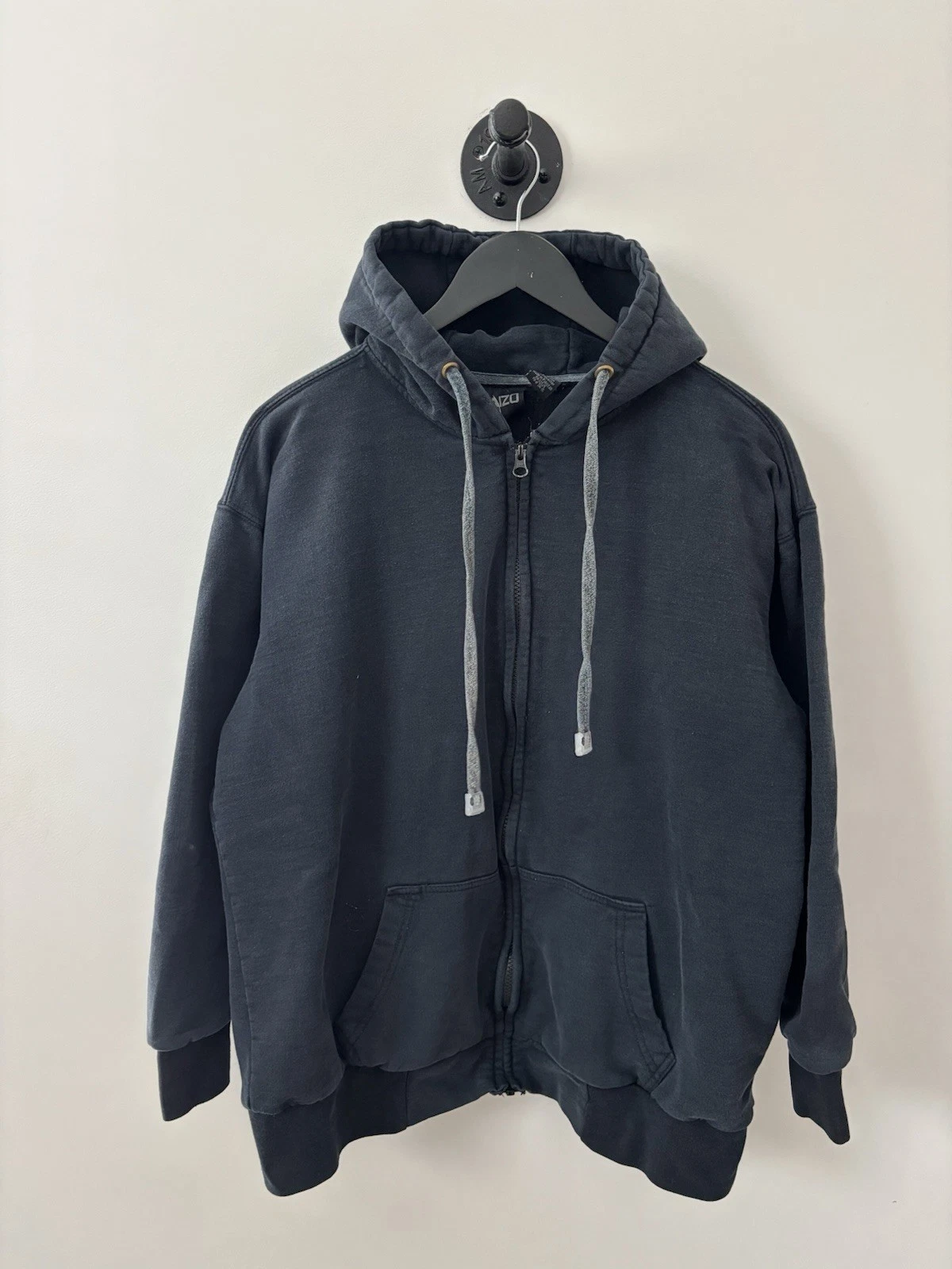 Vintage Thermal Lined Hoodie Men’s Large Black 90s Fade