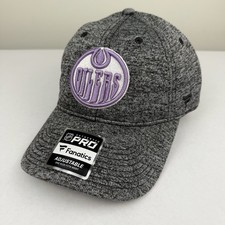 Edmonton Oilers Hat Hockey Fights Cancer Adjustable Cap Gray NWT Adult