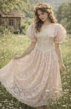 VTG 70s Jessica McClintock Lace Maxi Dress Prairie Romantic Cottagecore Sz 10