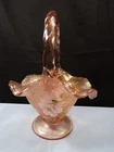 Fenton Hand Painted Pink Stretch Glass Basket - Pinkish Whitish Floral Design #2