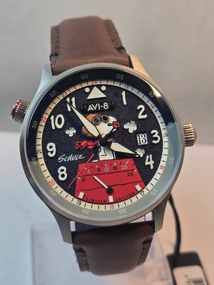 AVI-8 PEANUTS SNOOPY FLYING ACE McKellar Dual Time  LTD Edition BROWN #4 of 530!
